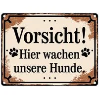 speecheese Metallschild Vorsicht Hier wachen unsere Hunde Metallschild in 15x20 cm
