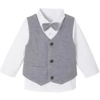 vertbaudet Langarmhemd Baby-Set: Hemd, Weste und Fliege, festlich