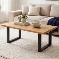 skølm Couchtisch Orm aus massivem Eichenholz mit Metallkufen (U-förmige Beine, natur geölt), hochwertiger Sofatisch mit echter Baumkante, Wohnzimmertisch 110x55 cm