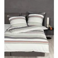 Janine Bettwäsche Janine J.D. Mako-Satin Bettwäsche 135x200 Streifen naturell grau siena, Mako-Satin, 2 teilig