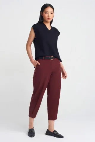Damen Capri-Hosen mit Gürtel und geradem Bein