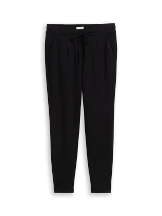 Tom Tailor - Loose Slim Jacquard Hose mit Kordelzug deep black - Gr. - 36/32