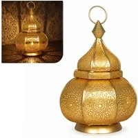 Marrakesch Orient & Mediterran Interior Teelichthalter Orientalisches Windlicht Lamis handgefertigt aus Metall in Gold 30 cm (1 St), Handarbeit