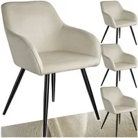 tectake Esszimmerstuhl Wohnzimmerstuhl gepolstert, in Samtoptik, 58 x 62 x 82 cm (Küchenstuhl Marilyn in creme/schwarz, 4 St), durchgehende Lehne, schwarze Stahlbeine, bodenschonend