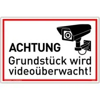 König Werbeanlagen Hinweisschild Schild Achtung Grundstück wird videoüberwacht!, Alu 30 x 20 cm, stab