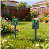shop'n smile ideoon Wasserstrahl-Tiervertreiber Zuverlässiger Solar-Tierschreck gegen Marder, Vögel, 2-tlg., mit PIR-Sensor & LED Blitzlicht - 13,5-45,5 Hz