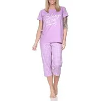 Normann Pyjama Normann Damen Schlafanzug kurzarm mit Capri-Pyjamahose in Punkte Optik