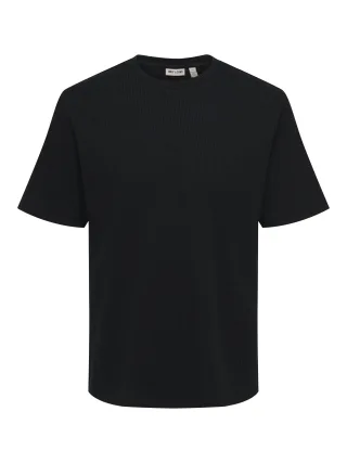 ONLY&SONS - ONSTOBIE REG SS WAFFLE TEE NOOS Black - Gr. - M