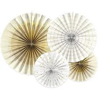 partydeco Papierrosette, Deko Papier Rosetten mit Muster 23-40cm weiß gold 4er Set