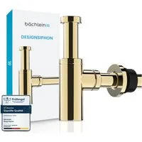 Bächlein Siphon Eleganter Waschbeckenablauf, (Hochwertiger Waschbeckensiphon, Goldfarben), Innovative Reinigungsöffnung, Universell einsetzbar