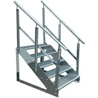 Kaminbau Mierzwa Außentreppe Premium Treppe Verzinkt mit oder ohne Geländer, für Geschosshöhen bis 95.00 cm, Stufen Gitterroststufen nach DIN 24531, (Höhe 95 cm, Stufenbreite und Geländerart wählbar), Gartentreppe Stahltreppe Wetterfest Rostfrei Feue