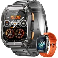 ANYSUN Smartwatch Herren Militär mit 1000mAh Akku/LED Taschenlampen, Smartwatch (4.95 cm/2,01 Zoll) Outdoor Smartwatch mit Telefonfunktion,Wasserdicht Fitnessuhr, 100+ Sportmodi, Pulsmesser/Schlafmonitor/Android und iOS