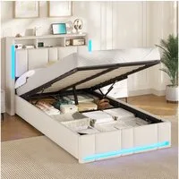 MSMASK Polsterbett 90×200cm, Bett mit Steckdosen & LED Beleuchtung, Stauraum und Kopfteil (Ohne Matratze)