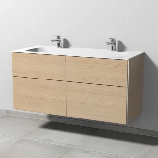 Sanipa 3way Keramik-Set Finion Keramik-Doppelwaschtisch und Unterbau mit 4 Auszügen, Eiche-Nordic BR40448