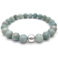 NAHLE Perlenarmband Amazonit mit 925 Silberperle Naturstein Armband (inkl. Schmuckbox), dehnbar - mit 925 Silberperle - in vielen Größen erhältlich