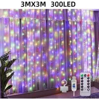 Montegoni LED-Lichterkette 3x3m 300 LED Lichtervorhang Lichternetz Lichterkette mit Fernbedienung, Wasserfeste LED Lichterkette mit 8 Modi und Fernbedienung