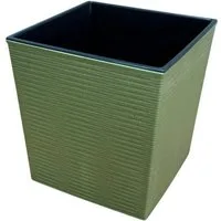 Engelland Pflanzkübel Blumentopf aus recyceltem Kunststoff & Holz (WPC), Rillenoptik (UV-beständig, wetterfest, quadratisch), Blumenkübel für Garten, Balkon, Terrasse, Innen- und Außenbereich