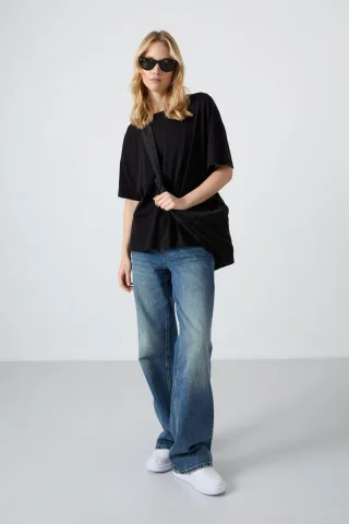 Übergroßes Baumwoll-Modal Rundhals-T-Shirt