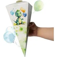 TOBJA Schultüte Kleine Geschwister Schultüte Dino - Zuckertüte Jungen oder Mädchen, Mini Schultüte im Dinosaurier Design Schulanfang
