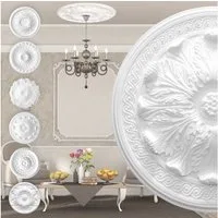 marbet design Wanddekoobjekt R-08 (Stuckrosette aus EPS Styropor, weiß, Zierelement, Stuck, Wanddeko Wohnzimmer Decke Polystyrol rund)