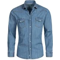 Rock Creek Jeanshemd Herren Jeanshemd Hellblau H-199A
