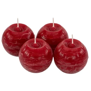 Rustikale Kugel-Kerzen, rot, 4 Stück
