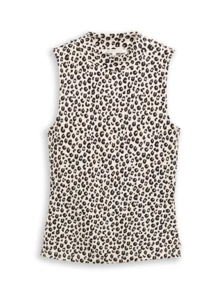 Denim Tom Tailor - Slim Fit Top mit Stehkragen beige brown leo print - Gr. - XS