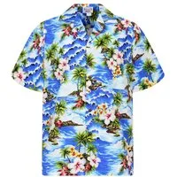 Pacific Legend Hawaiihemd "Welle" Herren Kurzarm Baumwolle Kokosknöpfe Original Hawaii