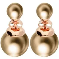 LÖB Paar Ohrstecker 750 (18 Karat) Roségold vergoldet Ohrstecker Zwei Perlen Ohrringe Gold (Geschenke für Frauen Beste Freundin Mutter Mama Damen Ehefrau sie zum Geburtstag Ostern Muttertag Muttertagsgeschenk, Inkl. Schmuckbox), Front Back Perlenohrr