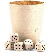 Waldfelsen Spiel – Echtleder Würfelbecher (9 cm) mit 6 Würfeln (16 mm) aus Buchenholz, Würfelspiel, Verschiedene Farben