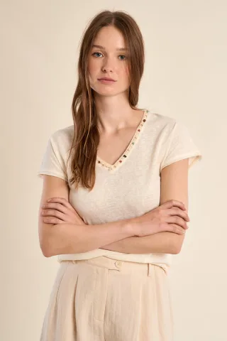 molly bracken - Gestricktes T-Shirt beige - Gr. - S