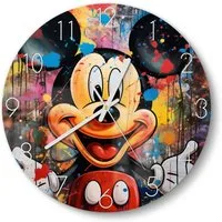 DEQOART Wanduhr 'Mickey im Farbenzauber' (Glas Glasuhr modern Wand Uhr Design Küchenuhr)