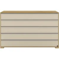 Musterring Schubkastenkommode Savona Sideboard, Wäscheschrank, mit Schubladen, teilmassiv, 141 cm (Bianco-Eiche, mit Glas, mit Selbsteinzug und Dämpfung, MADE IN GERMANY), Fronten Glas Champagner, Schubkästen mit Soft-Abstoppung, Breite 141cm