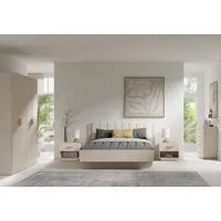 Lukas Möbel Komplettschlafzimmer Designer Schlafzimmer Komplett Lorenz in Beige, Bett mit Bettkasten und Lattenrost, Schrank mit Spiegel