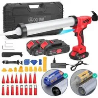 XERSEK Akku-Kartuschenpistole Elektrische Kartuschenpresse Silikonspritze mit 2 Akku (21V 2 Ah), (7840N mit LED, 16X Dichtungsdüse, 6X Ersatzbasis, 38-tlg., 0-32 mm/s, 6-Geschwindigkeit, für 600ml Wurst), 310ml Patrone