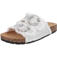 Ital-Design Modische Damen Sandalen mit Komfort und Dekoration Pantolette (91409231) Flach Pantoletten in Weiß
