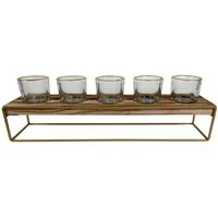sesua Kerzenhalter Kerzenhalter Teelichthalter 5er aus Glas, Metall und Holz