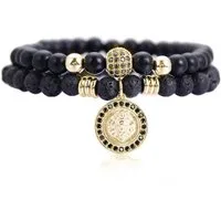 Lisandra Scott Armband Herren Armband aus Vulkangestein mit Löwen Anhänger 306-Edelstahl, Kraftvoll & Maskulin – Armband elastisch mit Lavastein & Löwe 18–22 cm