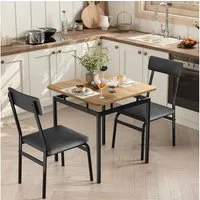 GarveeMore Essgruppe für 2 Personen,3-teiliger Esstisch mit 2 gepolsterten Stühlen, Kompaktes Ktichen Tisch für Küche & Esszimmer & kleine Räume