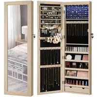 SONGMICS Schmuckschrank Spiegelschrank Wandspiegel Schmuck-Organizer mit LED Beleuchtung and Spiegel, abschließbarer