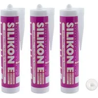 ARLI Silikon 3x 310ml weiss Universal, gebrauchsfertig, (Silikon, 3-tlg., Kartusche), Sanitär Bad Dusche Küche Bau Fuge Fenster innen außen