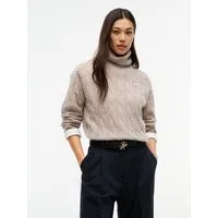 Tommy Hilfiger Rollkragenpullover SOFT WOOL CABLE ROLL-NK LS SWT aus Wolle, Zopfmuster