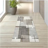 TeppichHome24 Teppich Moderner Teppich mit grafischem Muster in Beige, Grau & Creme, rechteckig