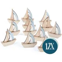 Logbuch-Verlag Dekofigur Kleine Segelboote - 8,5 cm - aus Holz in natur blau - 12 Stück - zum