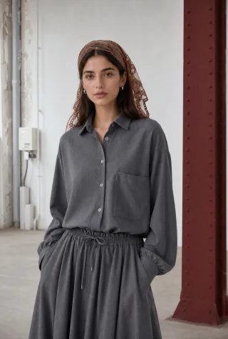 Jane Lushka - Camilla light flannel blouse dark grey - Gr. - S
