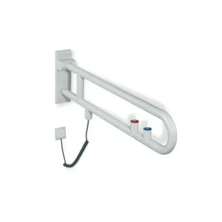 Hewi 801 E-Stützklappgriff 801.50.70518 700 mm, senfgelb, Spül-/Funktionstaste, roter Ring