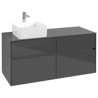 Villeroy und Boch Collaro Waschtischunterschrank C04200FP 120 x 54,8 x 50 cm, Waschtisch links, Glossy Grey