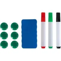 Pronomic Whiteboard Marker Whiteboard Zubehör Set, (Zubehör Set, 10-tlg., 3 Marker Stifte in Rot, Grün und Schwarz), Schwamm Radierer und Wischer, 6 Haft-Magnete