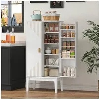 Flieks Mehrzweckschrank Hochschrank mit 2 Türablagen, Beine aus Massivholz (1-St., H120xB59xT30 cm) Küchenschrank Sideboard Aufbewahrungsschrank Weiß