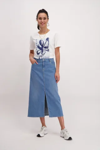 signe nature - T-Shirt mit Druck auf der Vorderseite blau/weiß - Gr. - 38